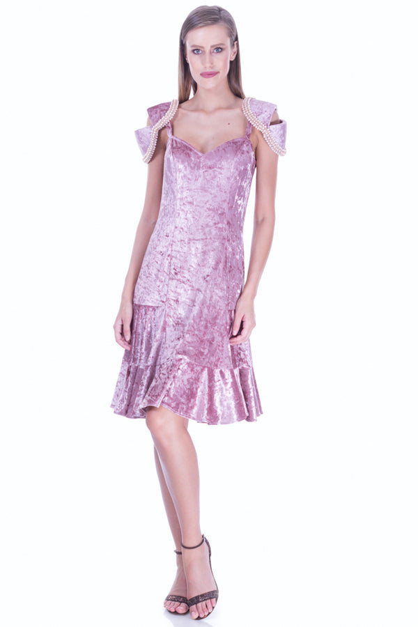 Rochie catifea roz prafuit I-152